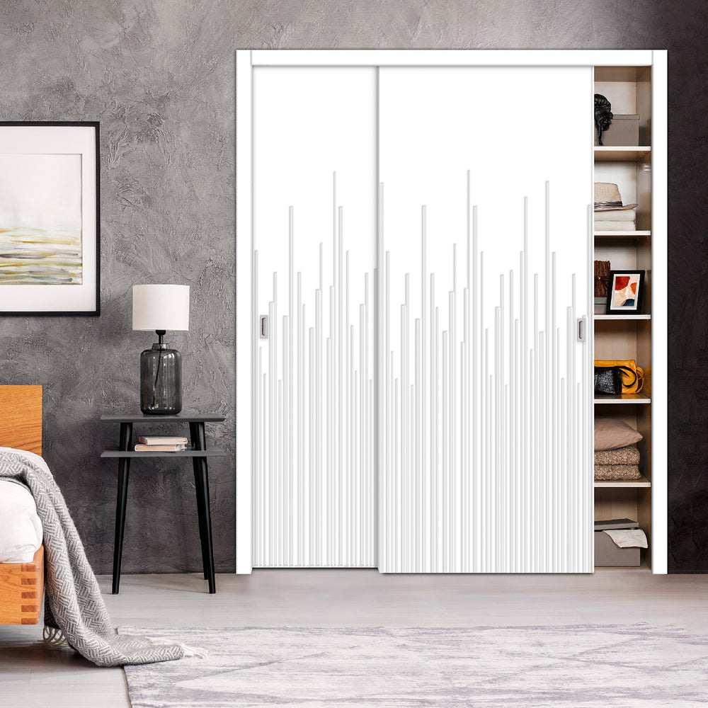 2 Leaf Bypass Sliding Closet Door with Modern Engraved Design & Hardware Kit 2SCD -0049 - DoorDiscounter