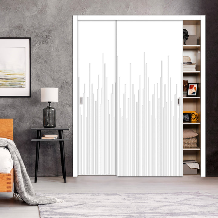 2 Leaf Bypass Sliding Closet Door with Modern Engraved Design & Hardware Kit 2SCD -0049 - DoorDiscounter