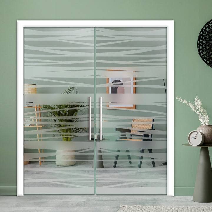 DOUBLE SLIDING POCKET GLASS DOOR WITH TRACK SYSTEM DPTS - 2629 - DoorDiscounter