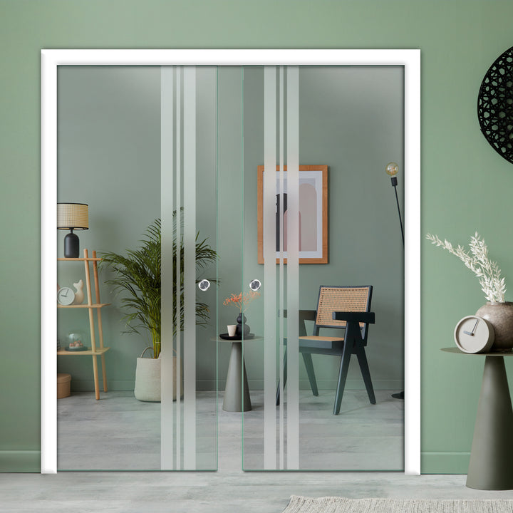 DOUBLE SLIDING POCKET GLASS DOOR WITH TRACK SYSTEM DPTS - 2627 - DoorDiscounter