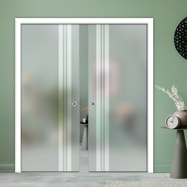 DOUBLE SLIDING POCKET GLASS DOOR WITH TRACK SYSTEM DPTS - 2627 - DoorDiscounter