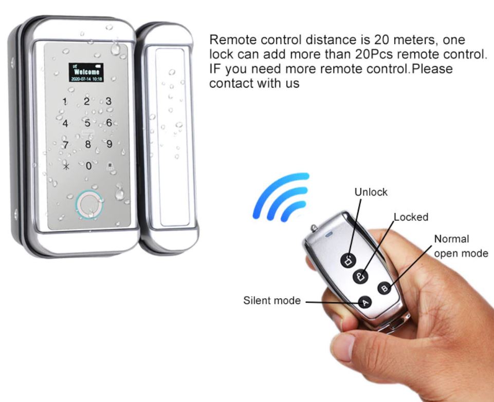Outdoor Waterproof Fingerprint Glass Door Lock Remote Control MDFG - 3354 - DoorDiscounter
