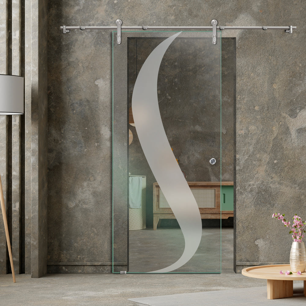 GLASS SLIDING BARN DOOR WITH DESIGN V1000 GSBD - 1450 - DoorDiscounter