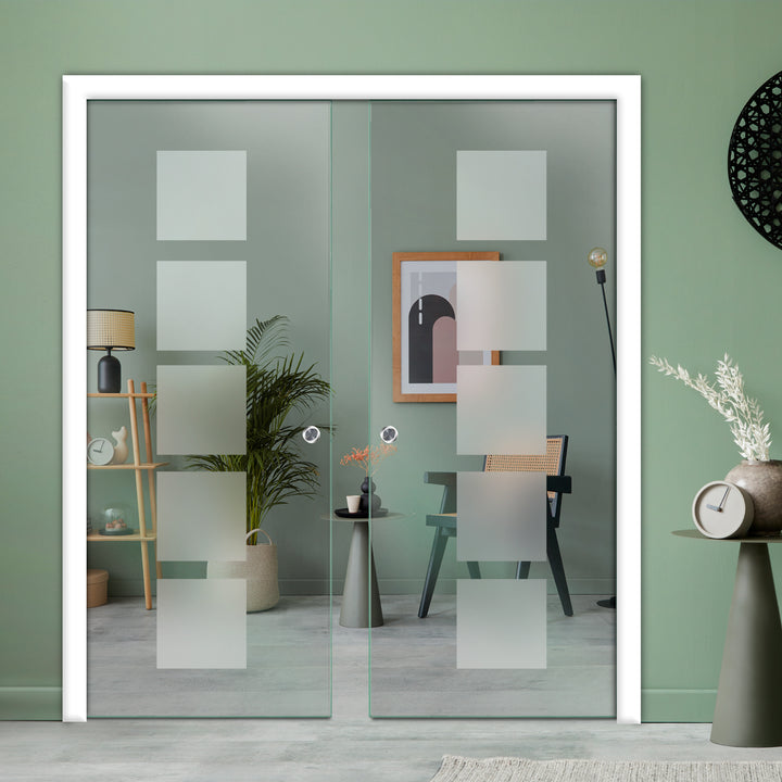 DOUBLE SLIDING POCKET GLASS DOOR WITH TRACK SYSTEM DPTS - 2628 - DoorDiscounter