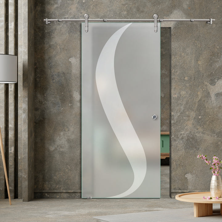 GLASS SLIDING BARN DOOR WITH DESIGN V1000 GSBD - 1450 - DoorDiscounter
