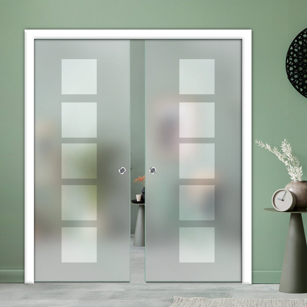 DOUBLE SLIDING POCKET GLASS DOOR WITH TRACK SYSTEM DPTS - 2628 - DoorDiscounter