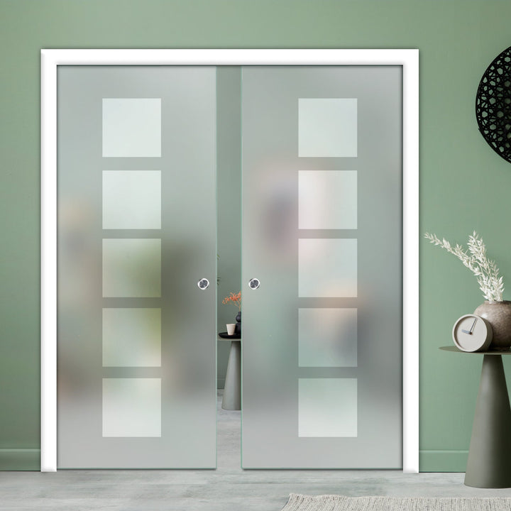 DOUBLE SLIDING POCKET GLASS DOOR WITH TRACK SYSTEM DPTS - 2628 - DoorDiscounter