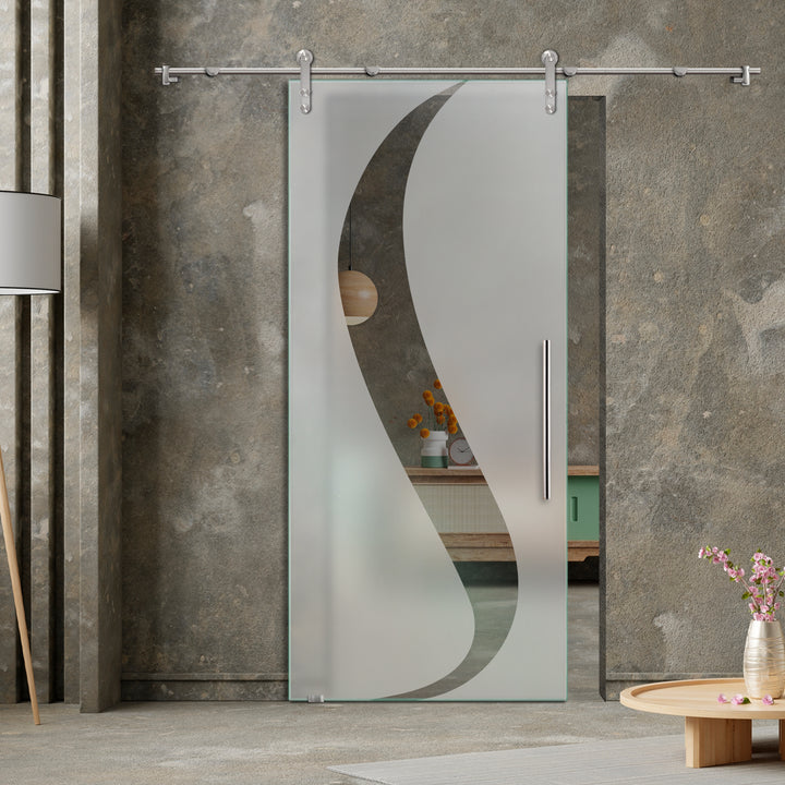 GLASS SLIDING BARN DOOR WITH DESIGN V1000 GSBD - 1450 - DoorDiscounter