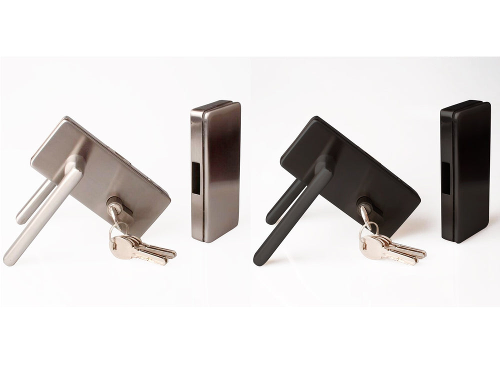 Office Glass Door Lock with Latch, Handle Thumbturn & Strike Box (Stainless Steel and Black Matt) KNUS - 3182 - DoorDiscounter