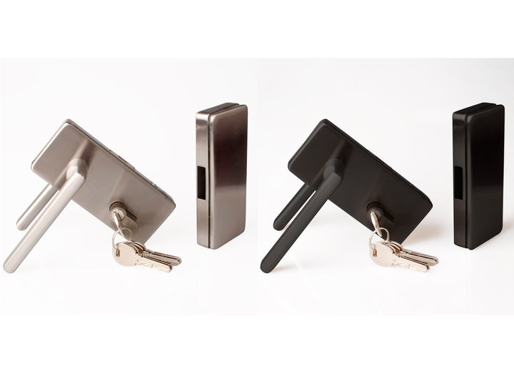 Office Glass Door Lock with Latch, Handle Thumbturn & Strike Box (Stainless Steel and Black Matt) KNUS - 3182 - DoorDiscounter
