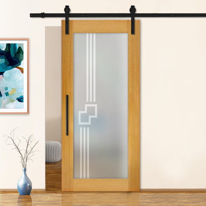 Sliding Barn Door with Frosted Design SBDF - 2383 - DoorDiscounter