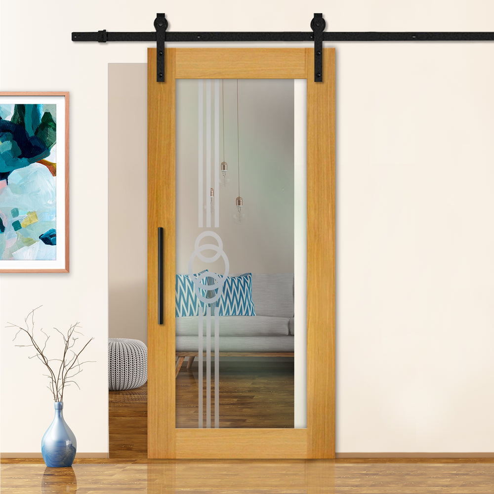 Sliding Barn Door with Frosted Design SBDF - 2384 - DoorDiscounter