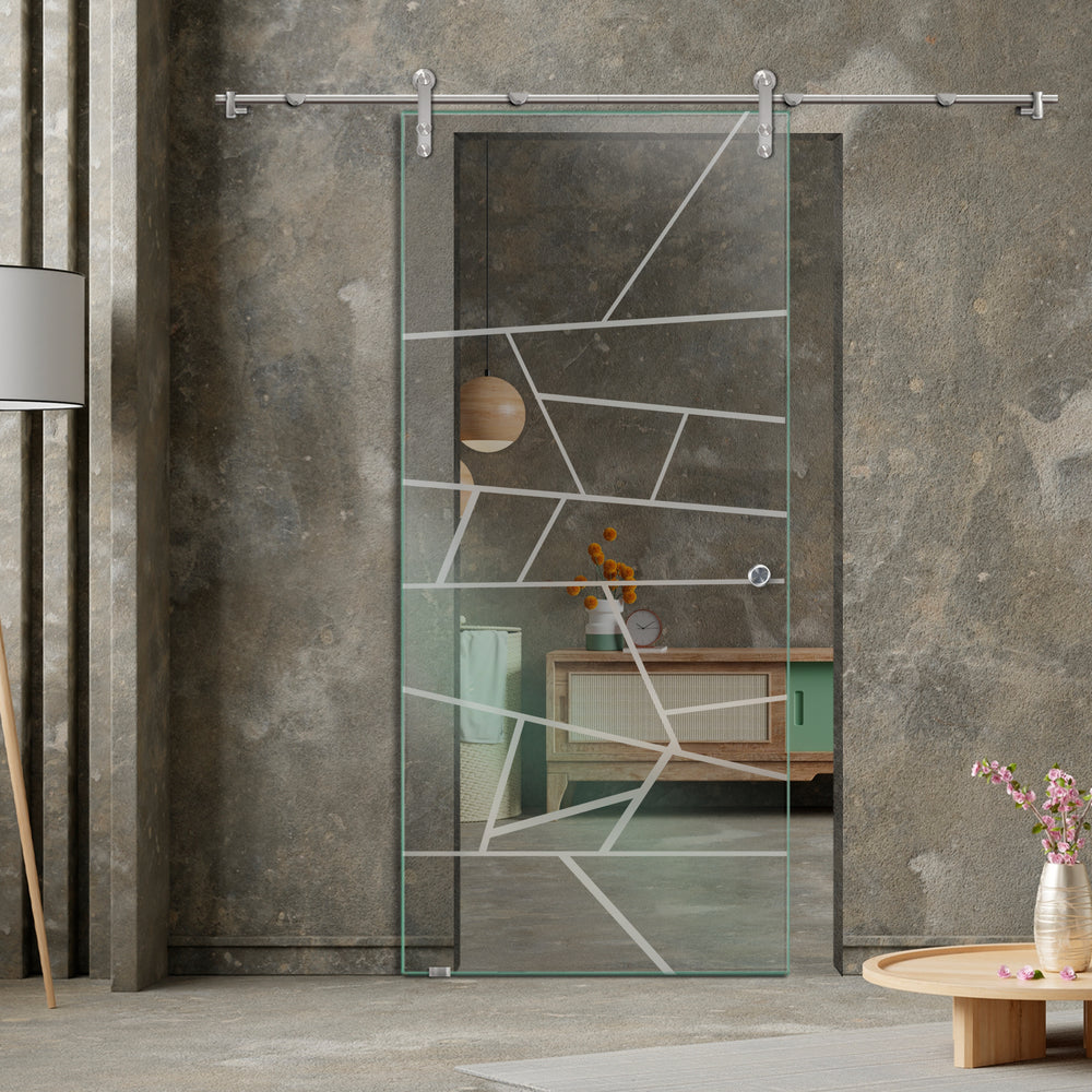 GLASS SLIDING BARN DOOR WITH DESIGN V1000 GSBD - 3217 - DoorDiscounter