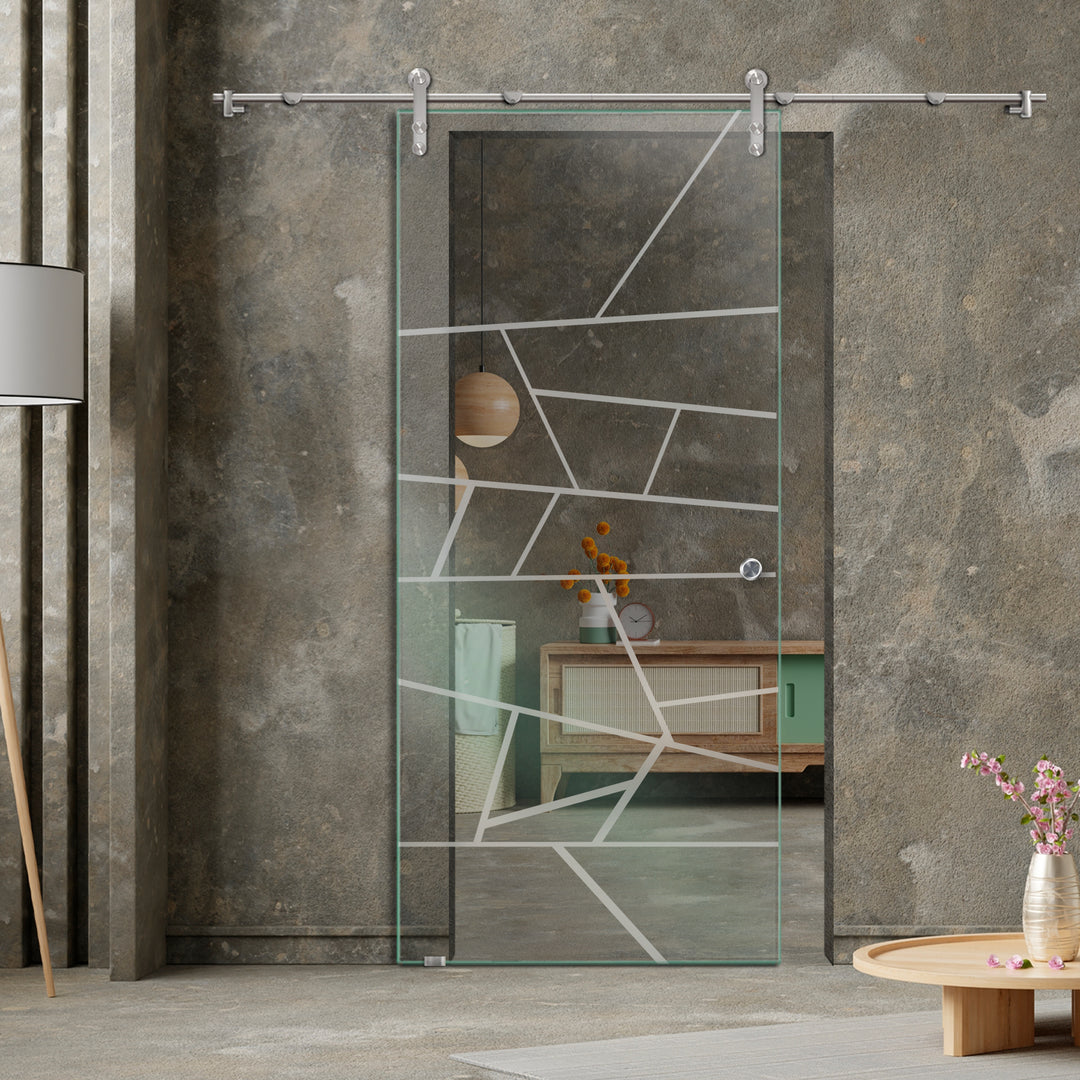 GLASS SLIDING BARN DOOR WITH DESIGN V1000 GSBD - 3217 - DoorDiscounter