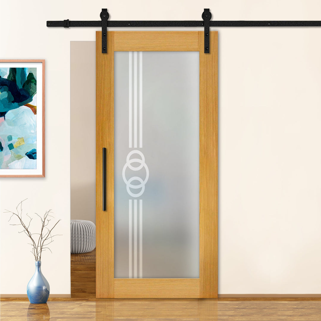 Sliding Barn Door with Frosted Design SBDF - 2384 - DoorDiscounter