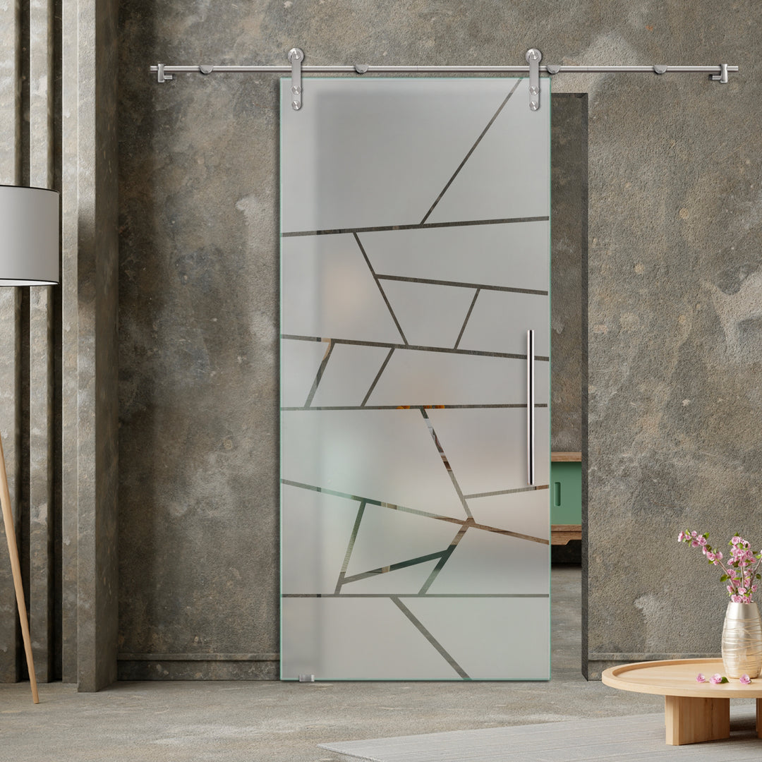 GLASS SLIDING BARN DOOR WITH DESIGN V1000 GSBD - 3217 - DoorDiscounter