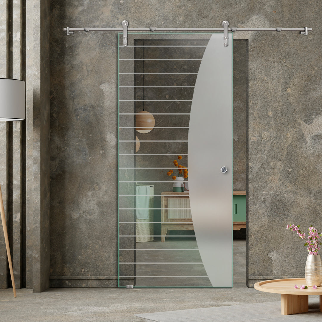 GLASS SLIDING BARN DOOR WITH DESIGN V1000 GSBD - 3153 - DoorDiscounter