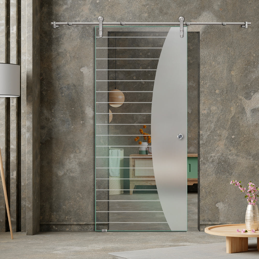 GLASS SLIDING BARN DOOR WITH DESIGN V1000 GSBD - 3153 - DoorDiscounter