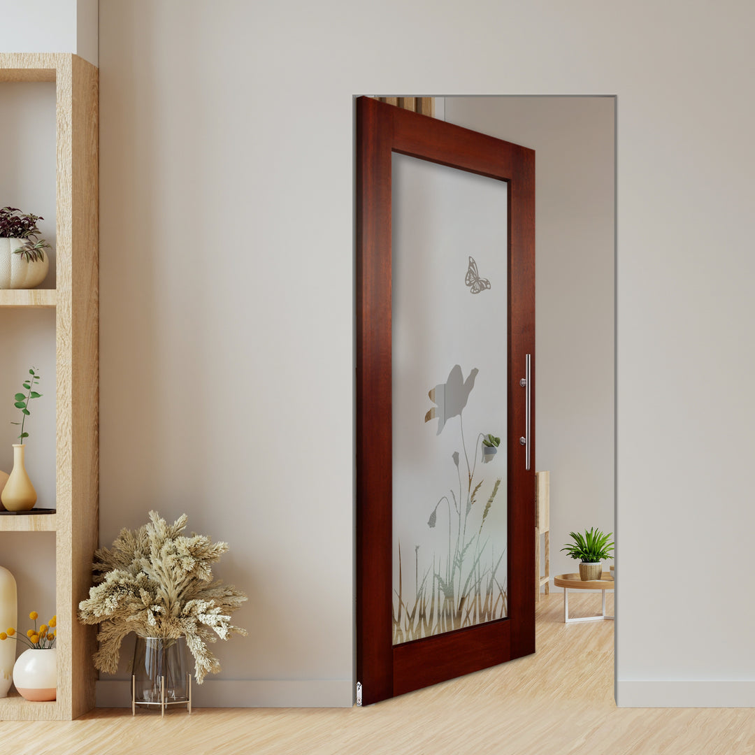 Self Closing Pivot Wooden Glass Door Pwgd - 0403