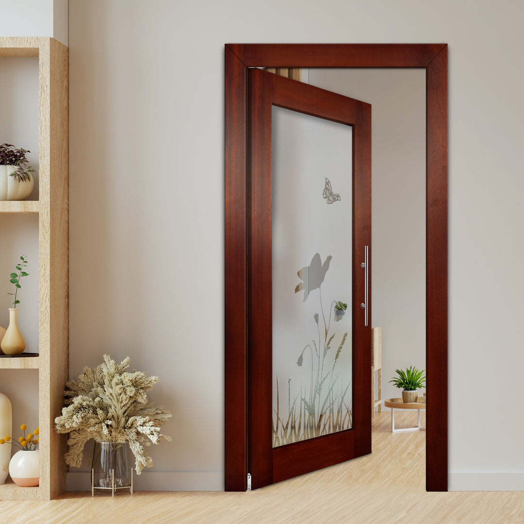 Self Closing Pivot Wooden Glass Door Pwgd - 0403