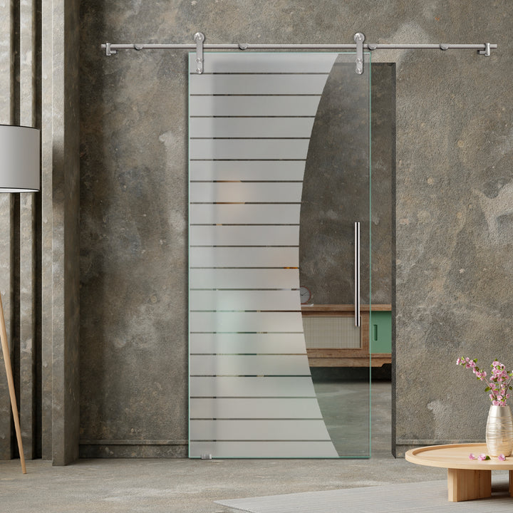 GLASS SLIDING BARN DOOR WITH DESIGN V1000 GSBD - 3153 - DoorDiscounter