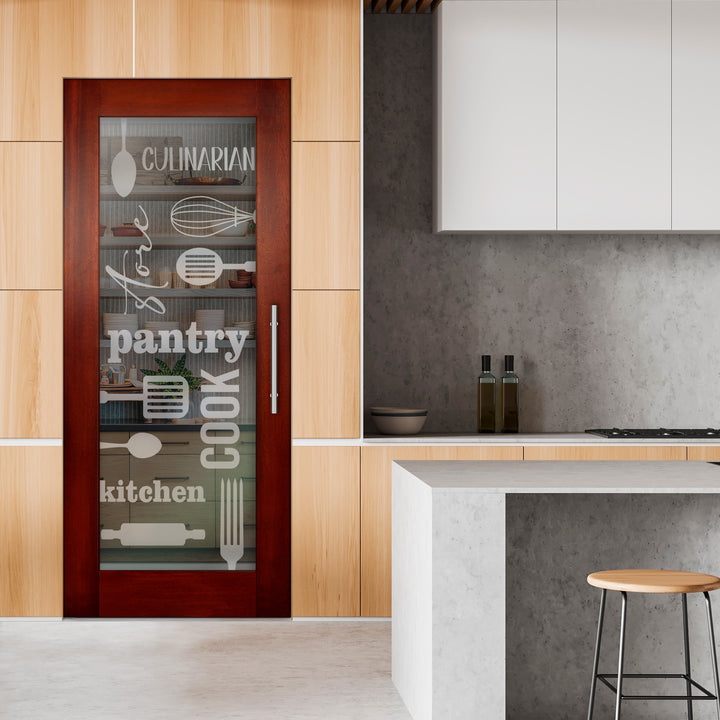 Self Closing Pivot Wooden Glass Door with Pantry Design Pwgd - 0451 - DoorDiscounter