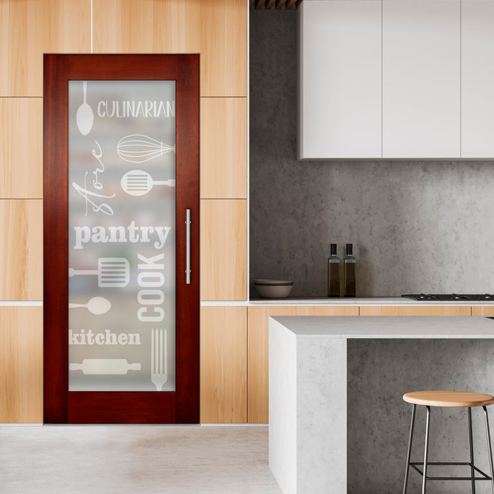 Self Closing Pivot Wooden Glass Door with Pantry Design Pwgd - 0451 - DoorDiscounter