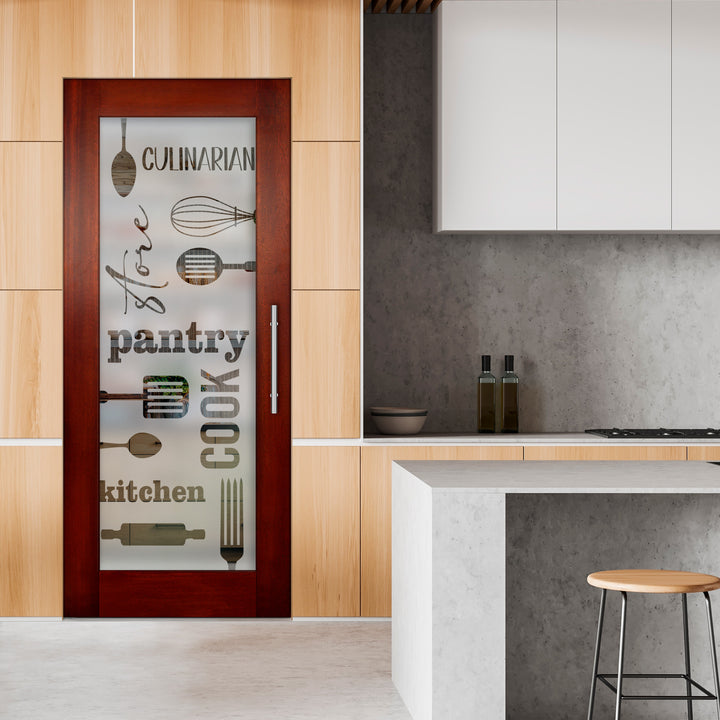 Self Closing Pivot Wooden Glass Door with Pantry Design Pwgd - 0451 - DoorDiscounter