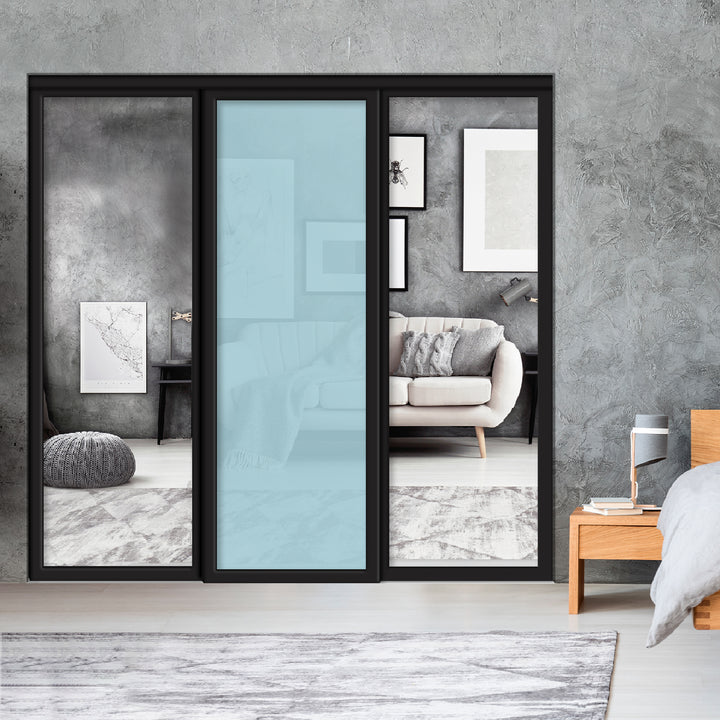 Sliding Bypass Closet Door with Glass & Mirror Panel Inserts MBSD - 0538 - DoorDiscounter