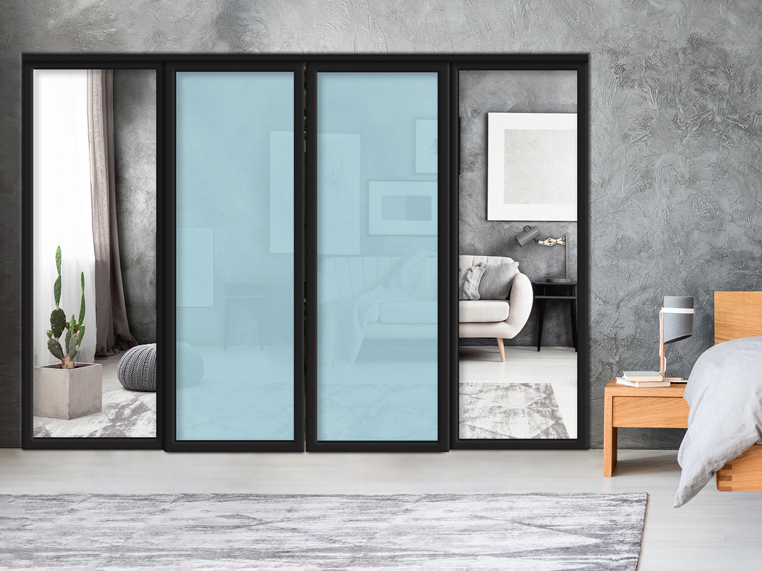Sliding Bypass Closet Door with Glass & Mirror Panel Inserts MBS4 -0552 - DoorDiscounter