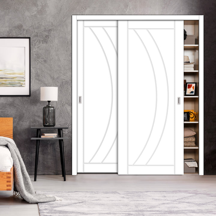 2 Leaf Bypass Sliding Closet Door With Modern Engraved Design & Hardware Kit 2Scd -0738 - DoorDiscounter