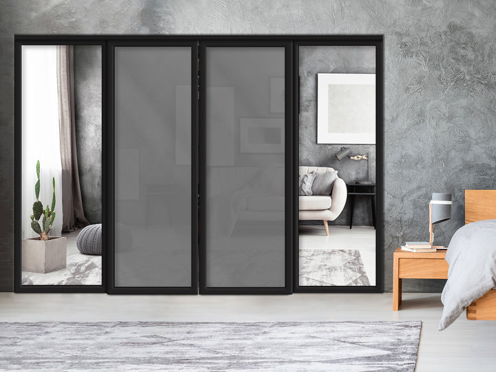 Sliding Bypass Closet Door with Glass & Mirror Panel Inserts MBS4 -0555 - DoorDiscounter