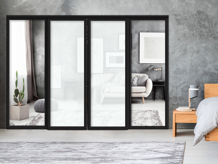Sliding Bypass Closet Door with Glass & Mirror Panel Inserts MBS4 -0557 - DoorDiscounter