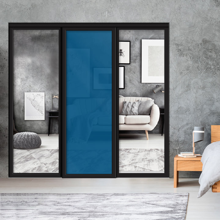 Sliding Bypass Closet Door with Glass & Mirror Panel Inserts MBSD - 0542 - DoorDiscounter