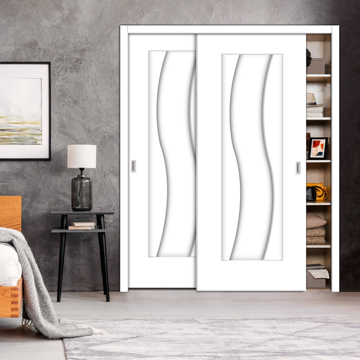 2 Leaf Bypass Sliding Closet Door With Modern Engraved Design & Hardware Kit 2Scd -0739 - DoorDiscounter