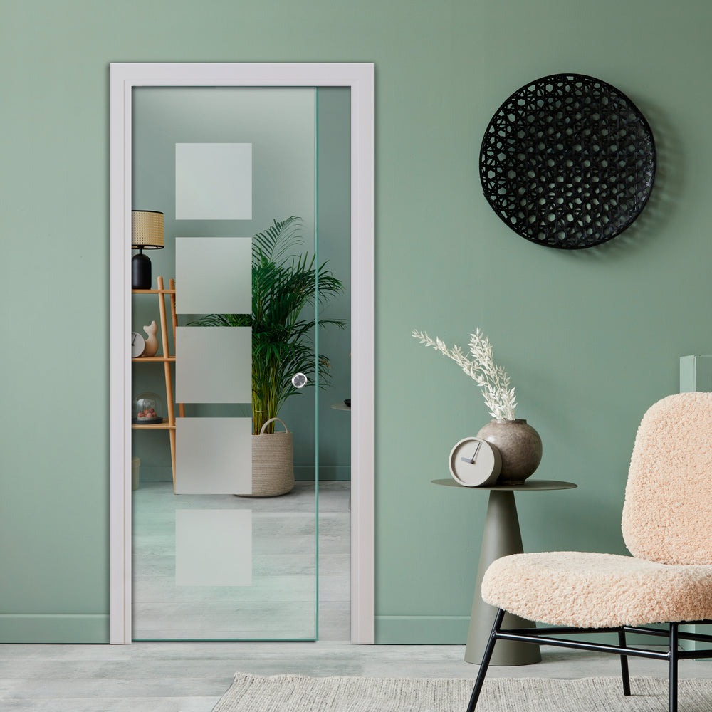 SLIDING POCKET GLASS DOOR WITH TRACK SYSTEM SPTS - 2523 - DoorDiscounter