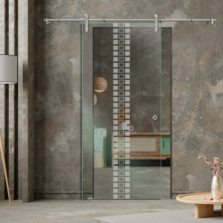 GLASS SLIDING BARN DOOR WITH DESIGN V1000 GSBD - 3154 - DoorDiscounter