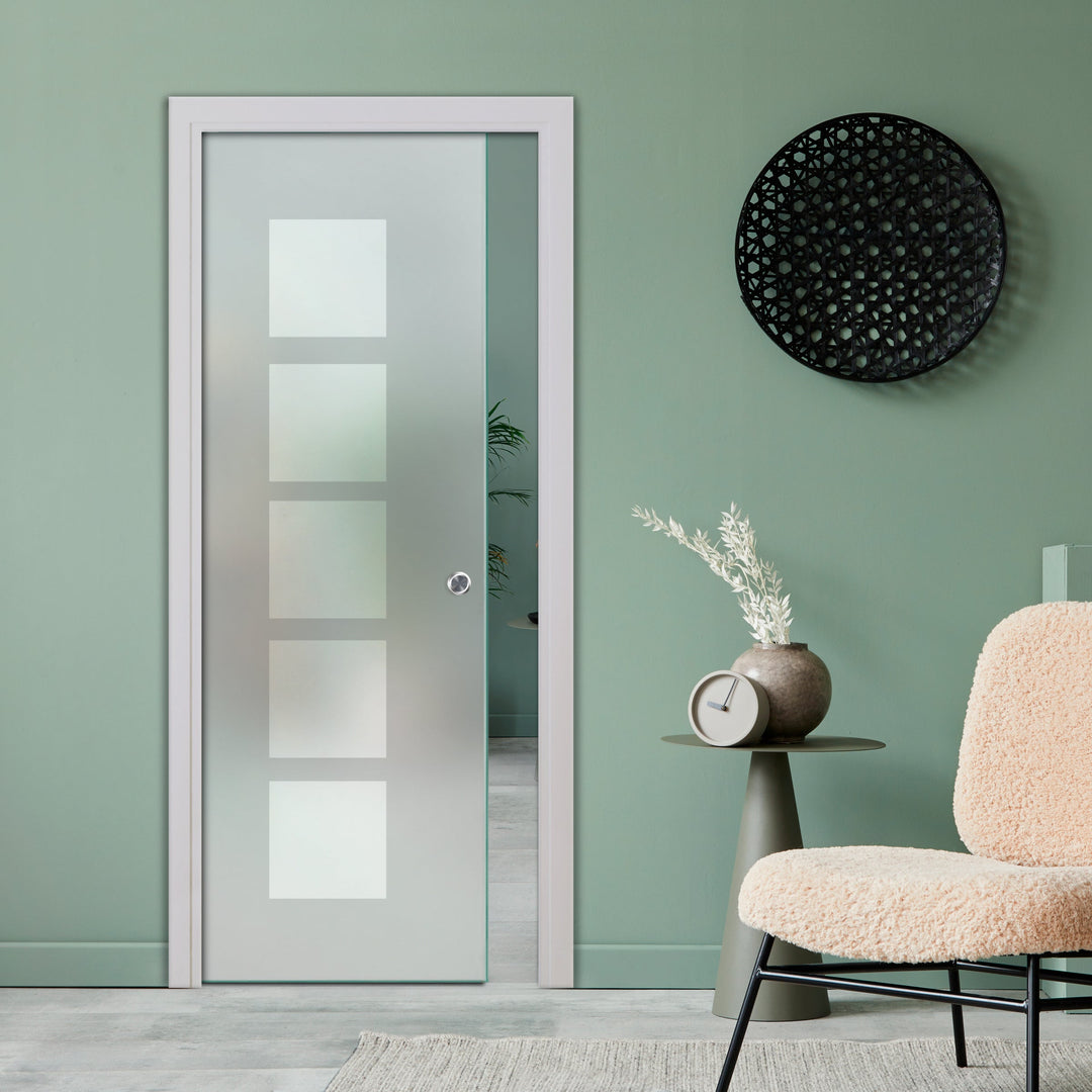 SLIDING POCKET GLASS DOOR WITH TRACK SYSTEM SPTS - 2523 - DoorDiscounter