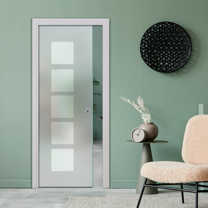 SLIDING POCKET GLASS DOOR WITH TRACK SYSTEM SPTS - 2523 - DoorDiscounter