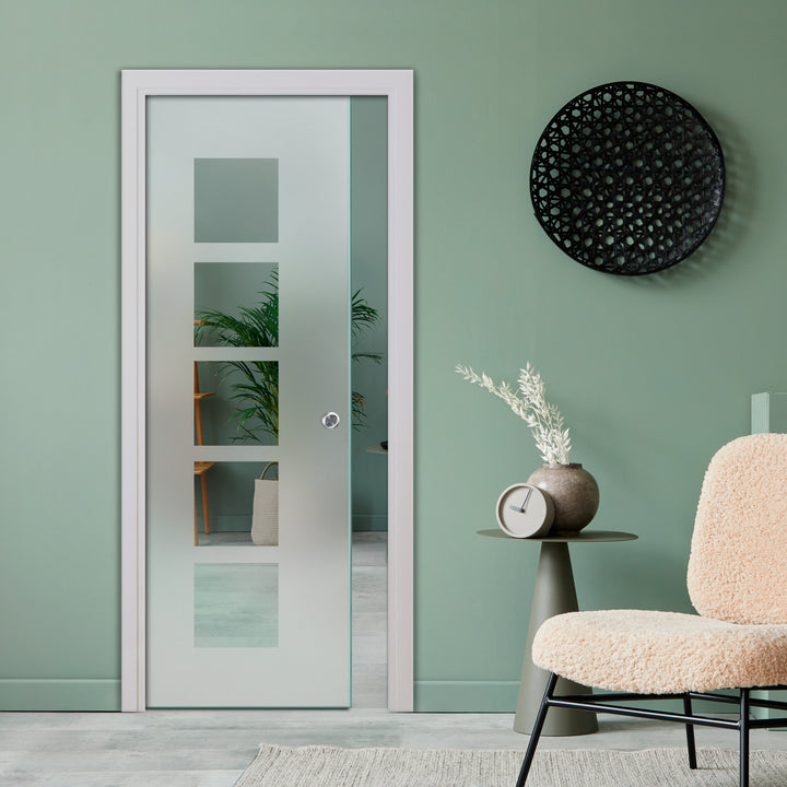 SLIDING POCKET GLASS DOOR WITH TRACK SYSTEM SPTS - 2523 - DoorDiscounter