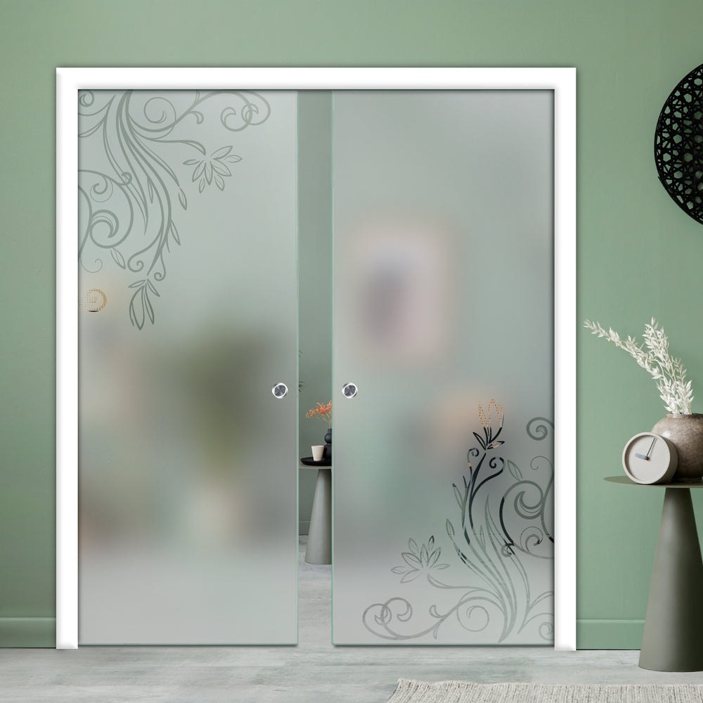 DOUBLE SLIDING POCKET GLASS DOOR WITH TRACK SYSTEM DPTS - 2609 - DoorDiscounter