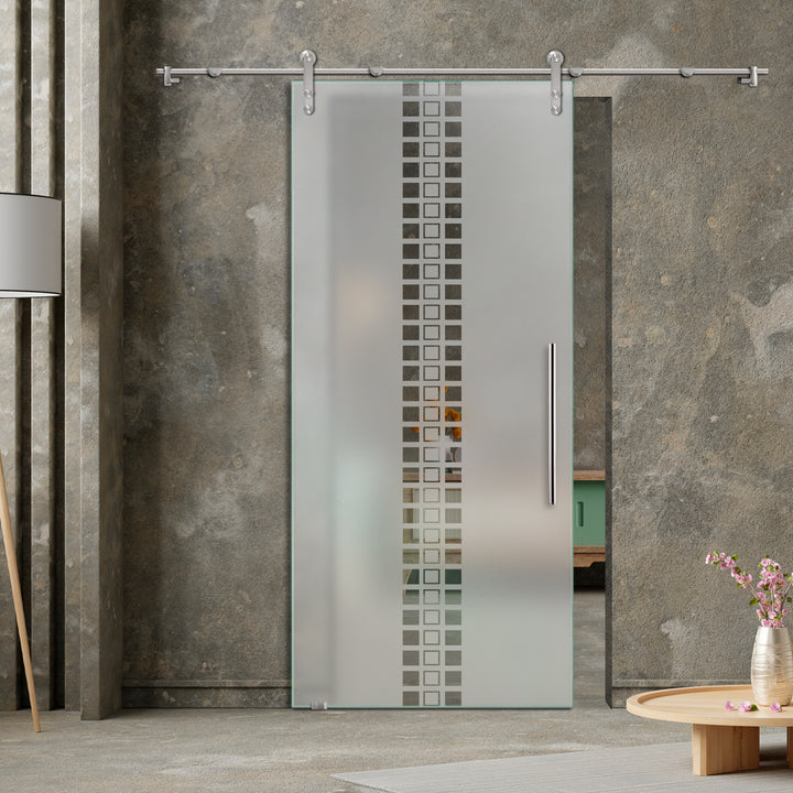 GLASS SLIDING BARN DOOR WITH DESIGN V1000 GSBD - 3154 - DoorDiscounter