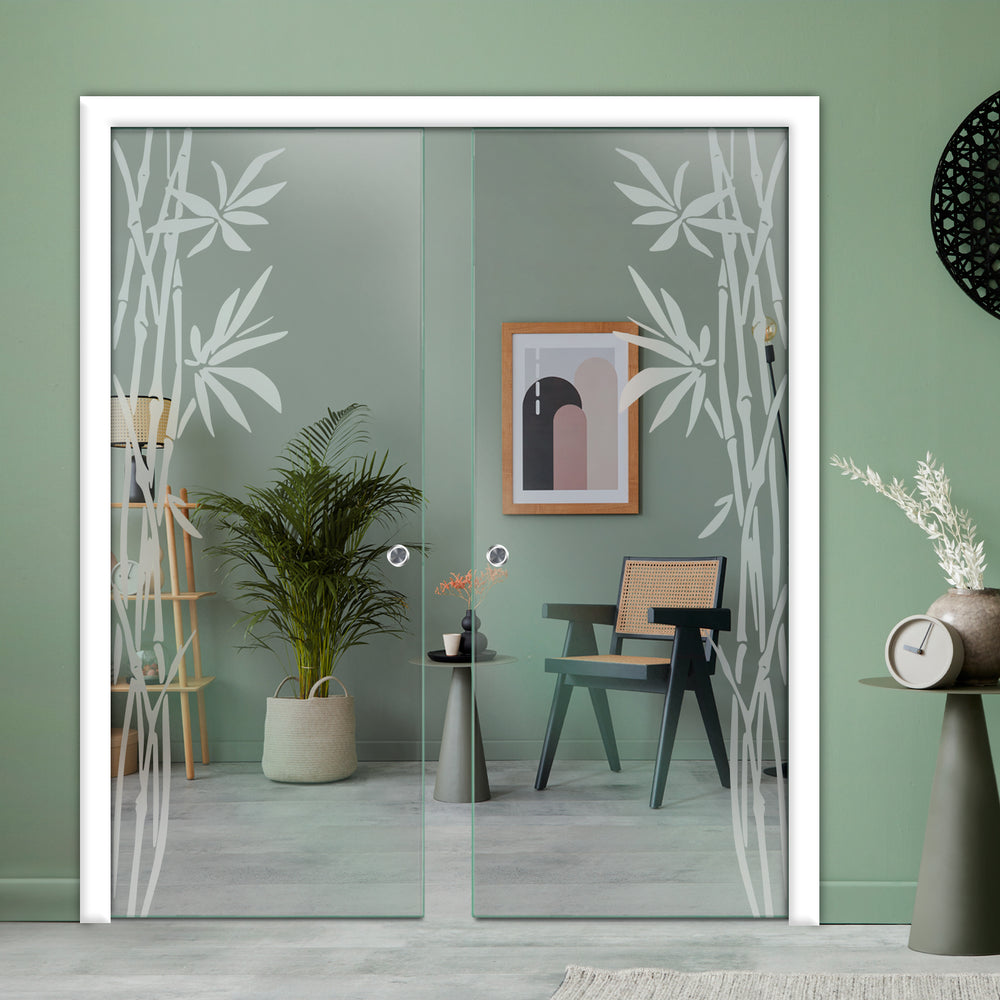 DOUBLE SLIDING POCKET GLASS DOOR WITH TRACK SYSTEM DPTS - 2595 - DoorDiscounter