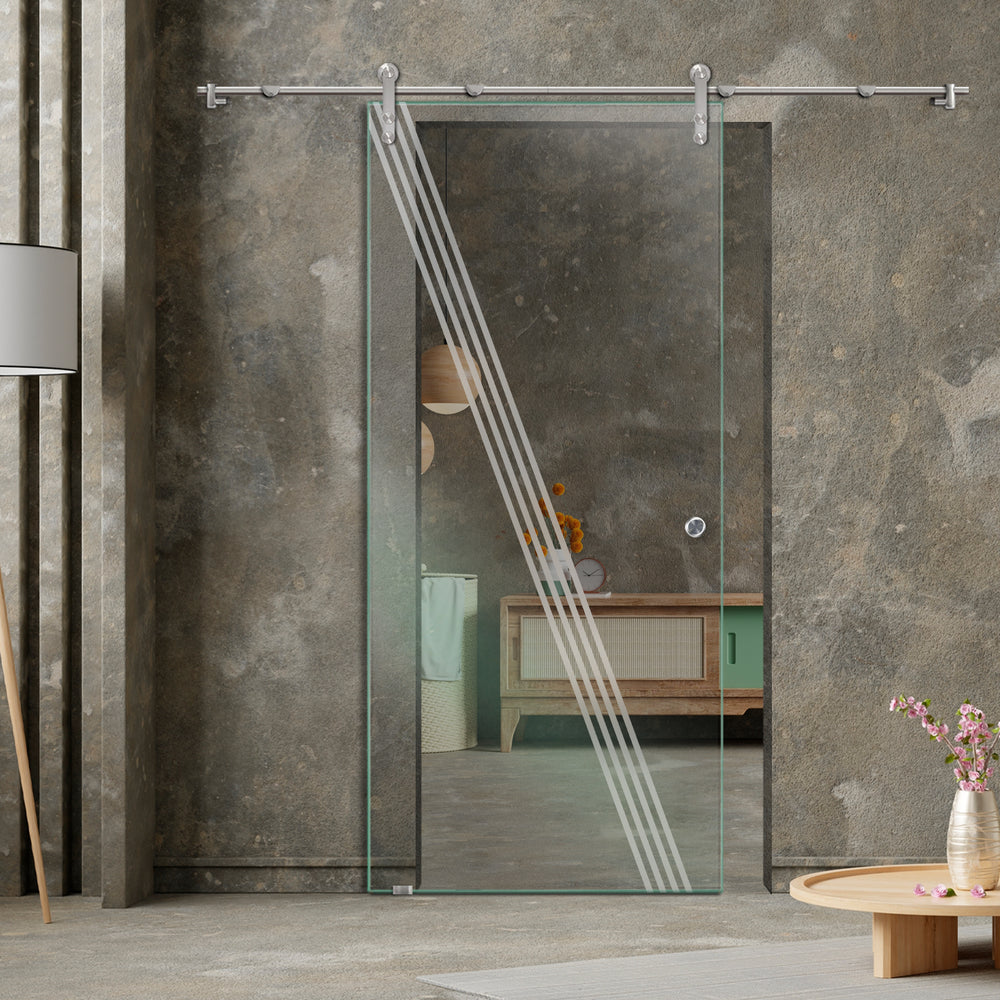 GLASS SLIDING BARN DOOR WITH DESIGN V1000 GSBD - 3219 - DoorDiscounter
