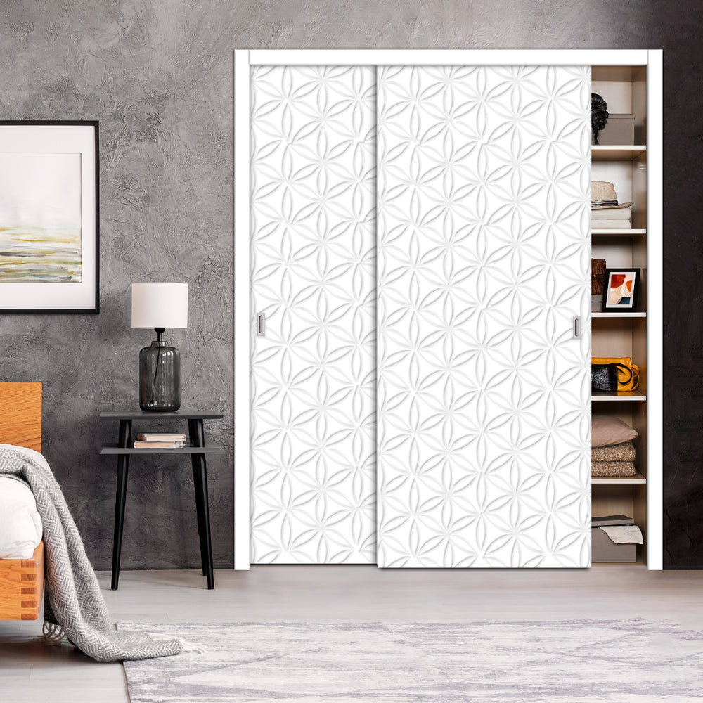 2 Leaf Bypass Sliding Closet Door with Modern Engraved Design & Hardware Kit 2SCD -0067 - DoorDiscounter