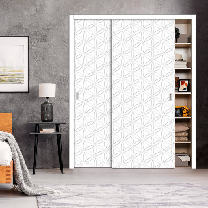 2 Leaf Bypass Sliding Closet Door with Modern Engraved Design & Hardware Kit 2SCD -0067 - DoorDiscounter