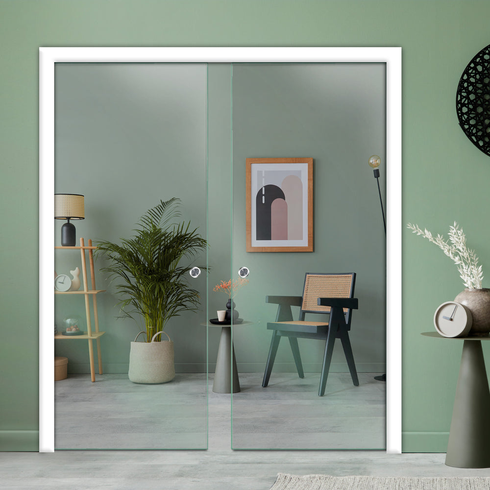 DOUBLE SLIDING POCKET GLASS DOOR WITH TRACK SYSTEM DPTS - 1391 - DoorDiscounter