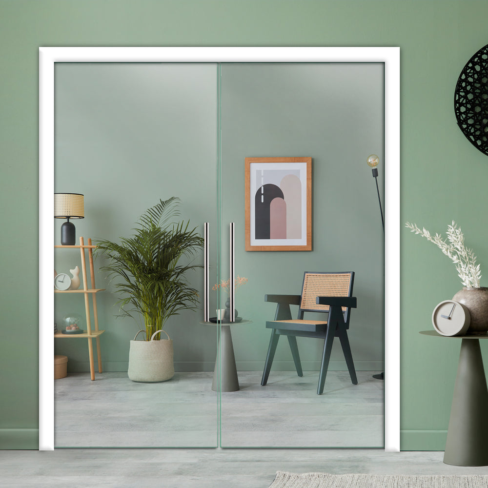 DOUBLE SLIDING POCKET GLASS DOOR WITH TRACK SYSTEM DPTS - 1391 - DoorDiscounter
