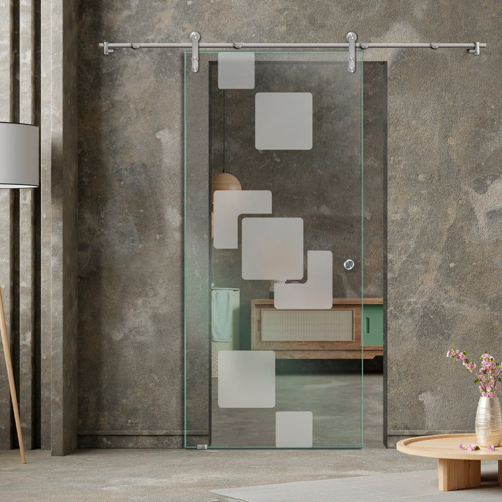 GLASS SLIDING BARN DOOR WITH DESIGN V1000 GSBD - 3155 - DoorDiscounter