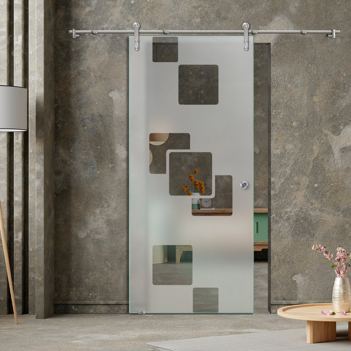 GLASS SLIDING BARN DOOR WITH DESIGN V1000 GSBD - 3155 - DoorDiscounter